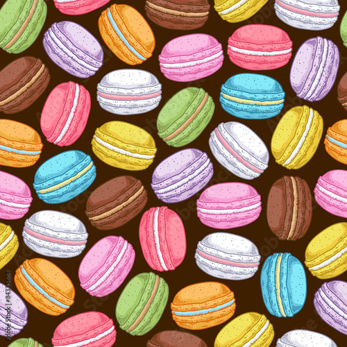 Seamless assorted macarons pattern.