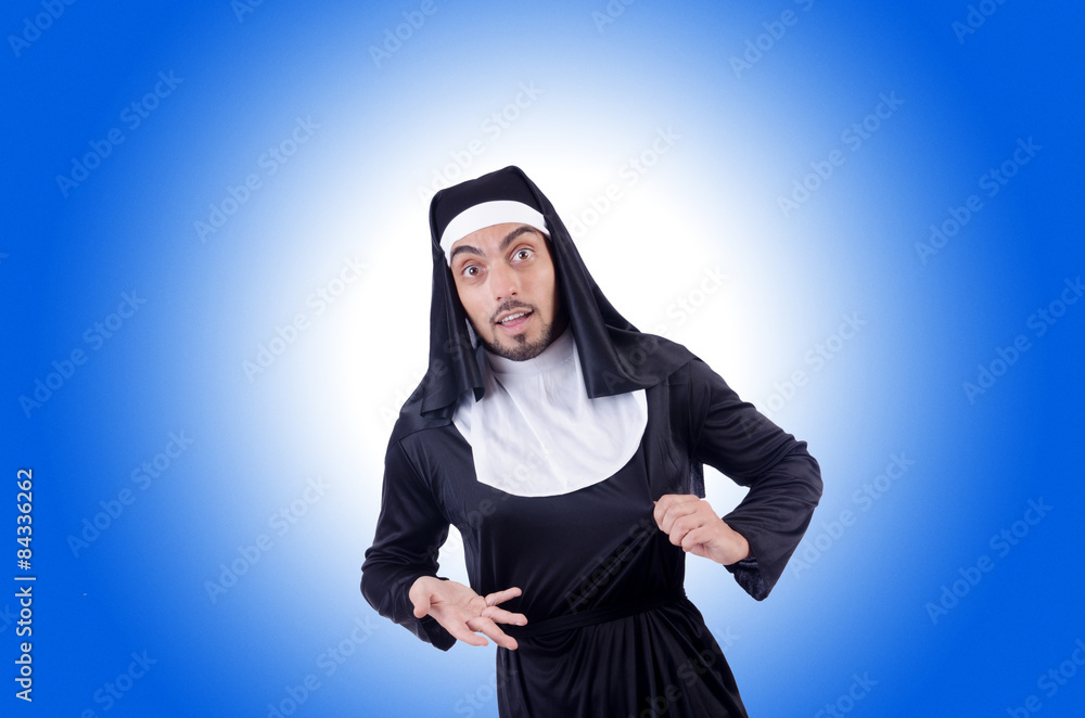 Male nun in funny religious concept