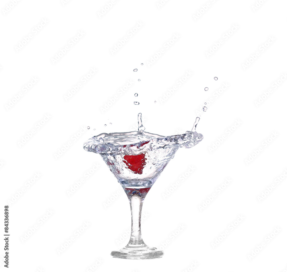 Strawberries, ice cubes into the glass Strawberries, ice cubes into the glass