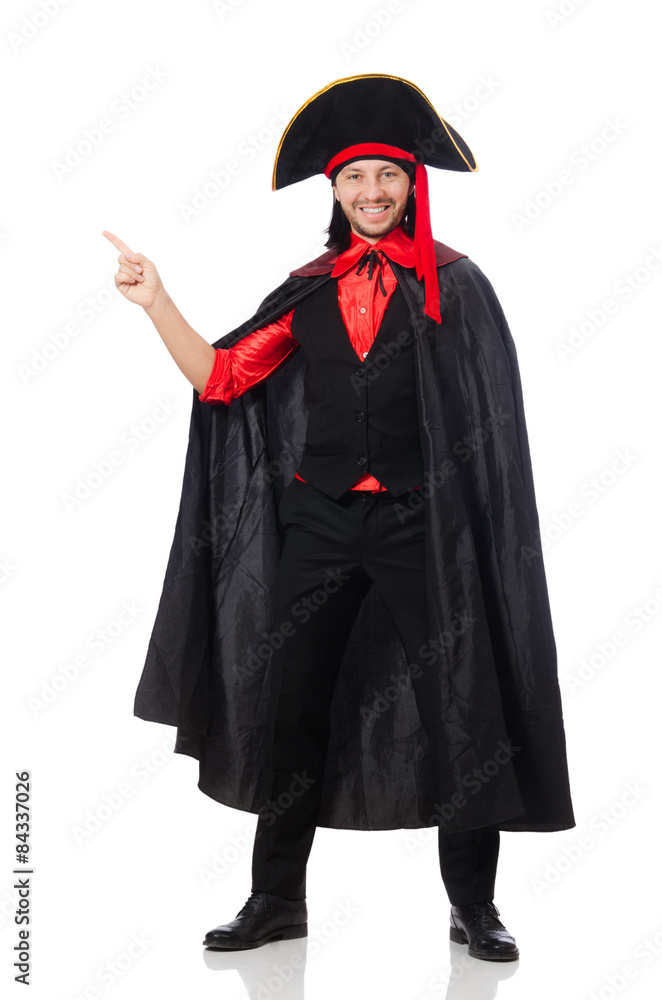 Young man in carnival coat isolated on white Young man in carnival coat isolated on white