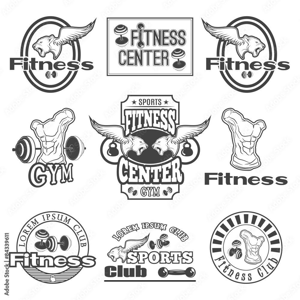 Set of Vector Fitness Aerobics Gym Elements and Fitness Icons Set of Vector Fitness Aerobics Gym Elements and Fitness Icons