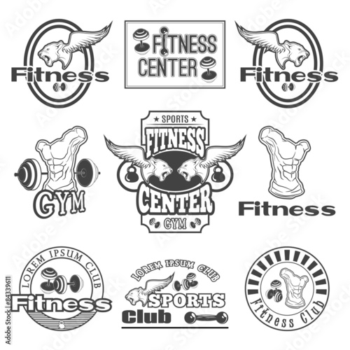 Set of Vector Fitness Aerobics Gym Elements and Fitness Icons