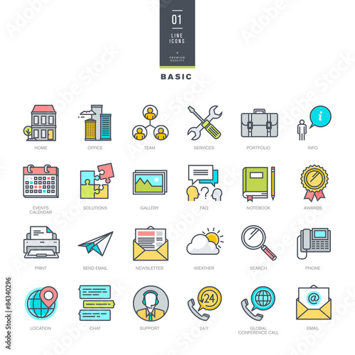 Set of line modern color icons for website design    