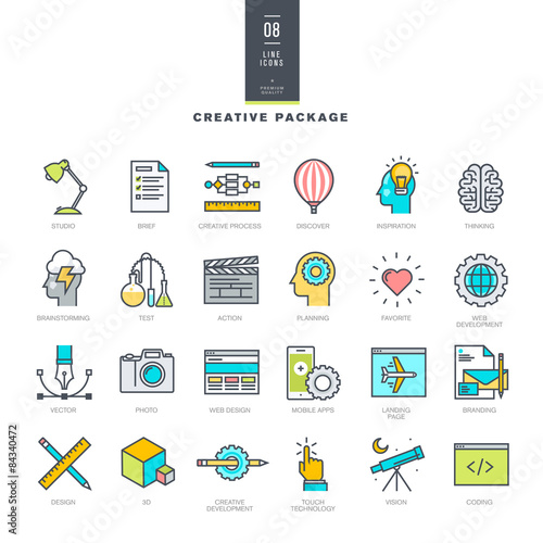Creative package of line modern color icons    