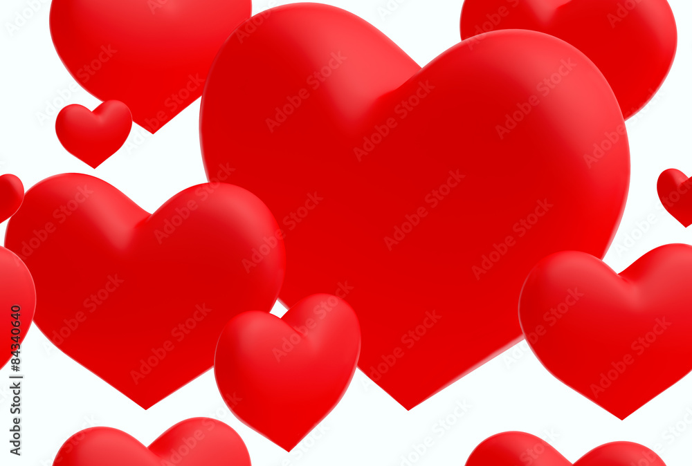 Group of red hearts seamless background (isolated) (3D render)