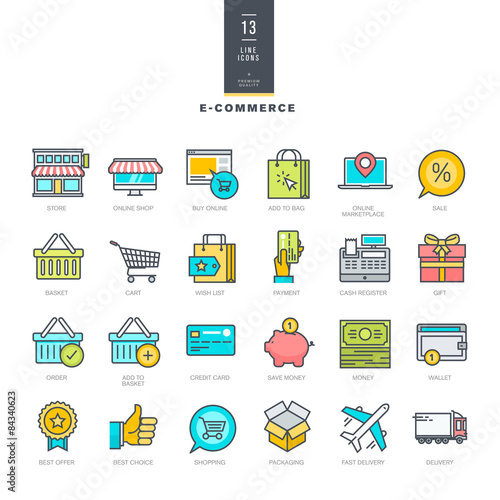 Set of line modern color icons for e-commerce     