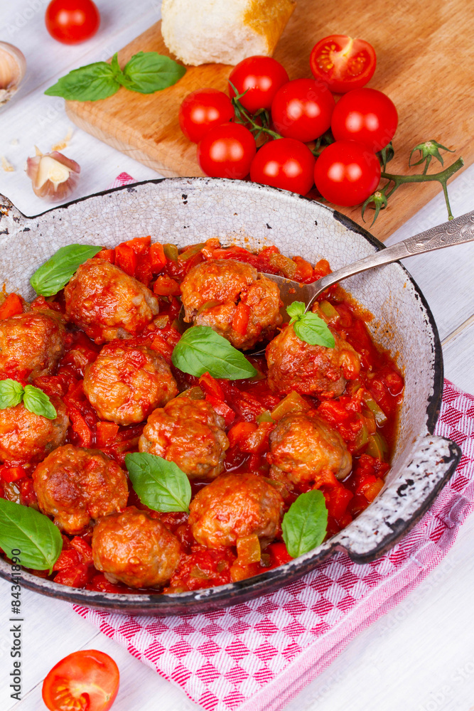 Meatballs with tomato sauce in a pan Meatballs with tomato sauce in a pan