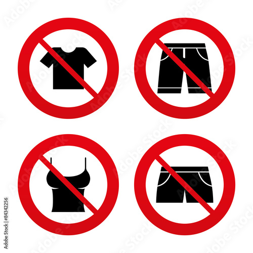 Clothes signs. T-shirt and pants with shorts.