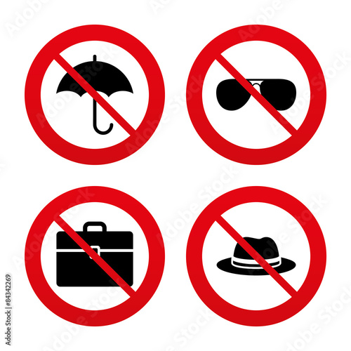 Umbrella, sunglasses and hat with case.