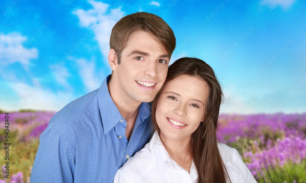 Smiling, Heterosexual Couple, Men. Smiling, Heterosexual Couple, Men.