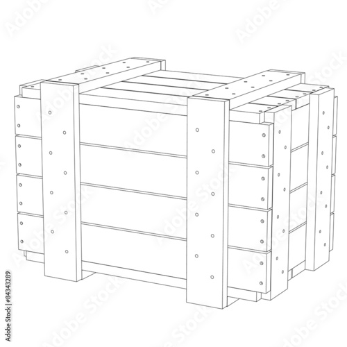Box of wood closeup contour on a white background