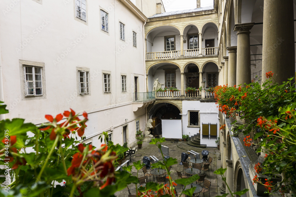 Italian courtyard with flowers