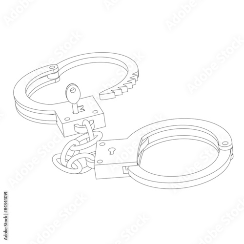 Iron handcuffs opened with a key close-up