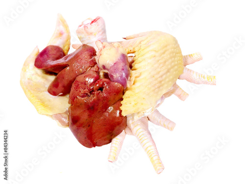 Uncooked poultry offal.Isolated.