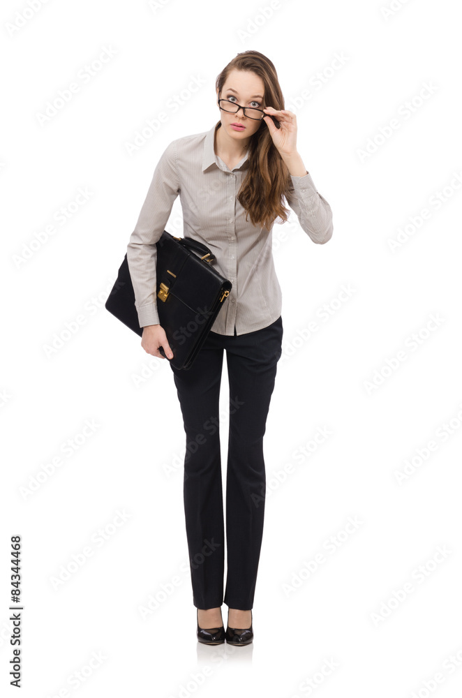 Business lady with case isolated on white Business lady with case isolated on white