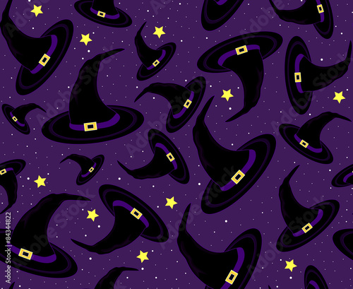 Halloween vector seamless pattern with witch hats