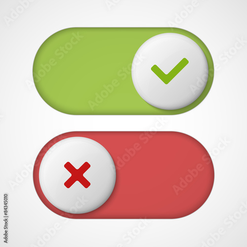 On off 3d switches sliders with red and green color. 