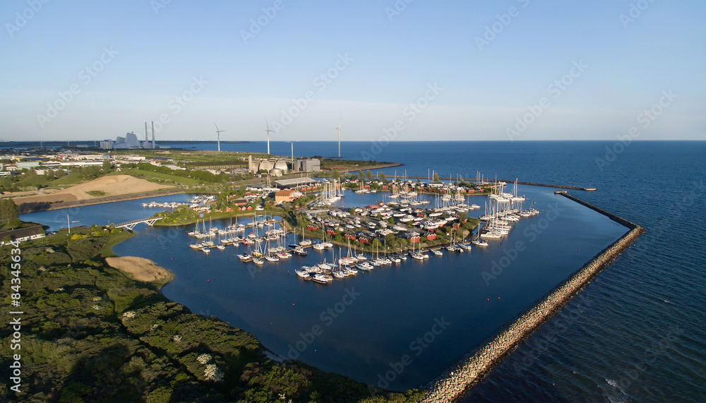 Aerial view of Broendby harbour, Denmark