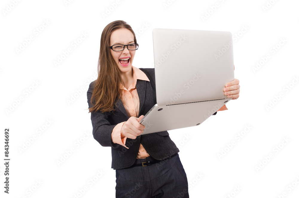 Working lady with laptop isolated on white Working lady with laptop isolated on white
