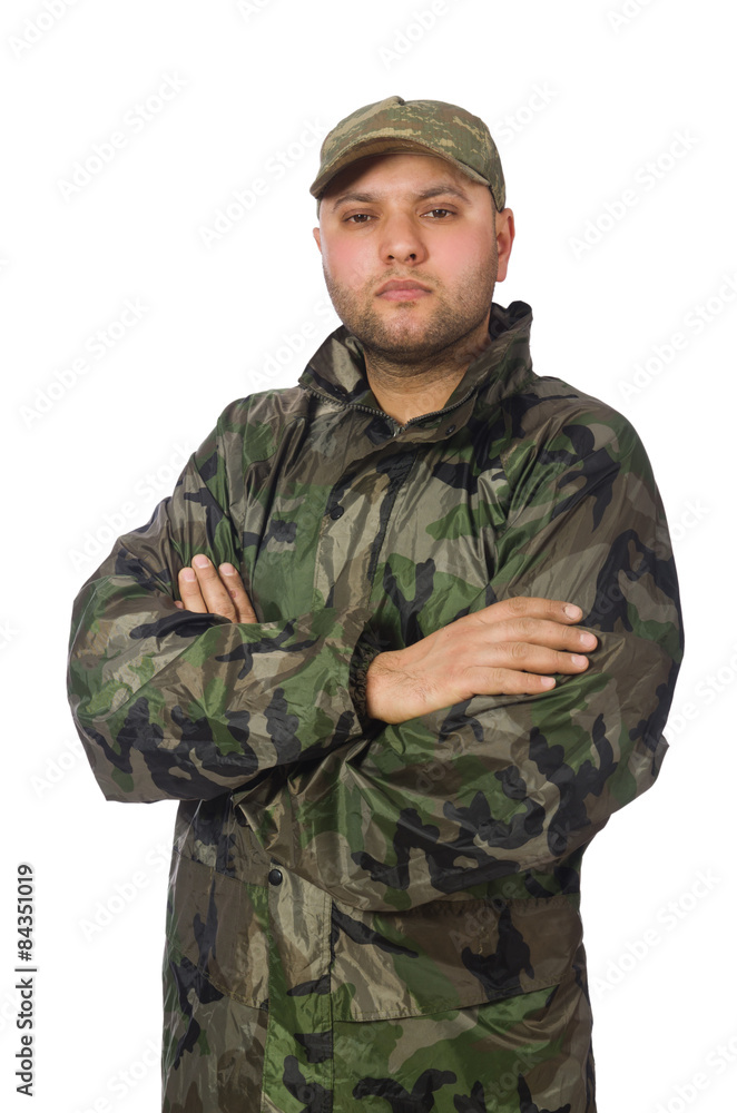 Young man in soldier uniform isolated on white Young man in soldier uniform isolated on white