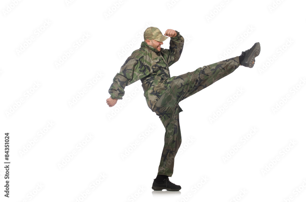 Young man in soldier uniform isolated on white Young man in soldier uniform isolated on white