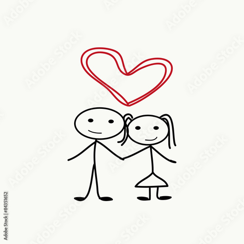 stick figure couple with heart shaped above