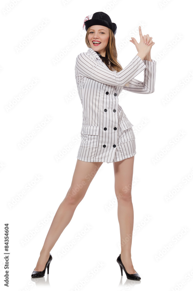 Beautiful girl in striped clothing isolated on white Beautiful girl in striped clothing isolated on white