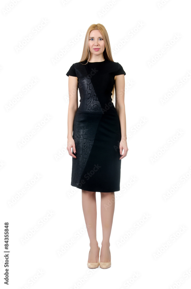 Pretty pregnant woman in black dress isolated on white Pretty pregnant woman in black dress isolated on white