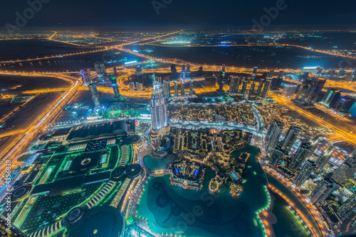 Panorama of night Dubai during sunset