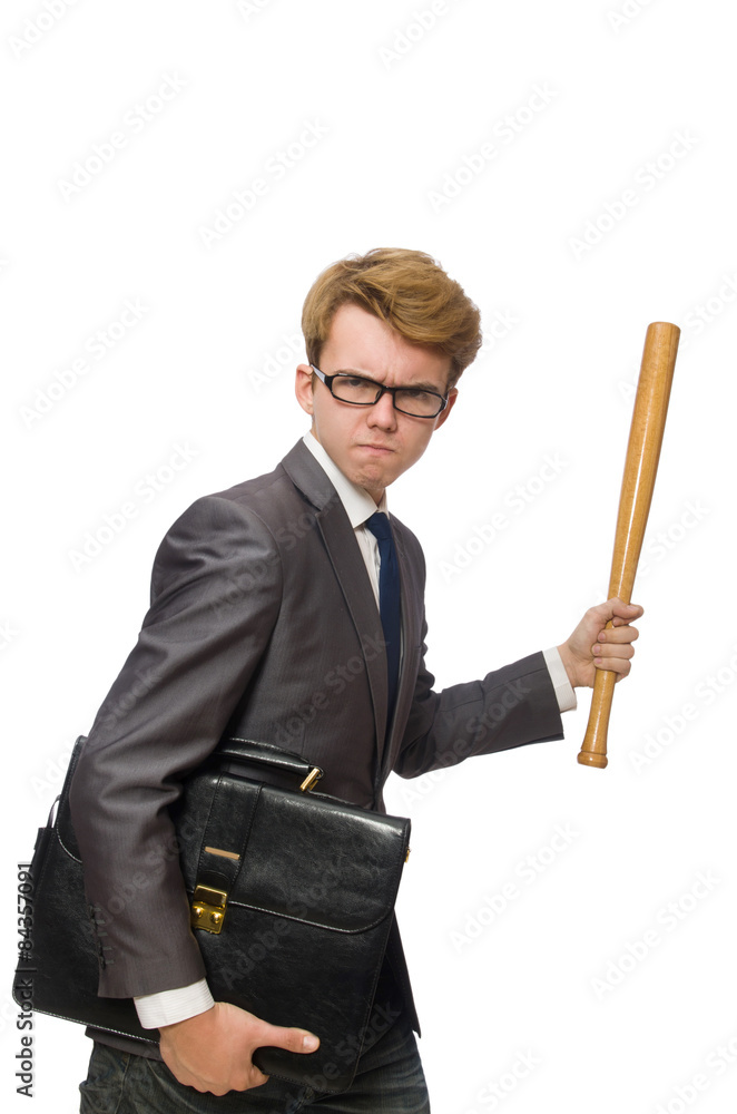 Young businessman with baseball bat isolated on white Young businessman with baseball bat isolated on white