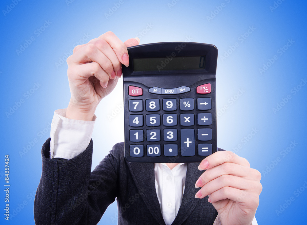 Nerd female accountant with calculator Nerd female accountant with calculator