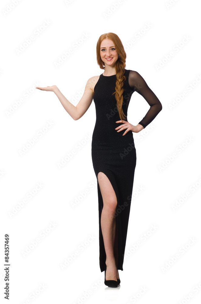 Young lady in elegant black dress isolated on white Young lady in elegant black dress isolated on white
