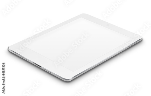 Realistic tablet computer with blank screen.