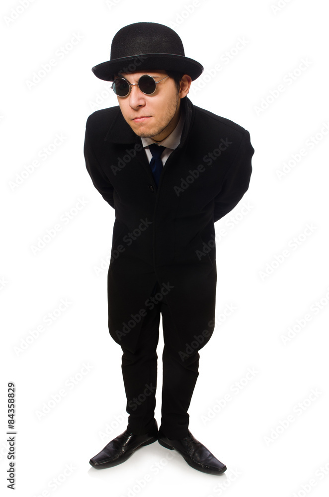 Man wearing black coat isolated on white Man wearing black coat isolated on white