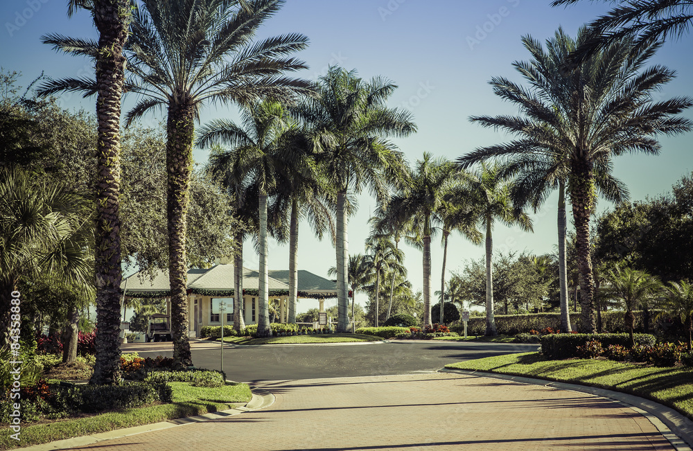 Road to gated community in South Florida