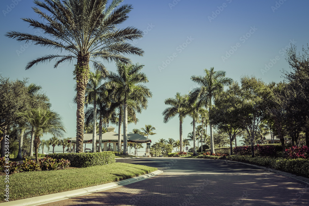 Road to gated community in South Florida