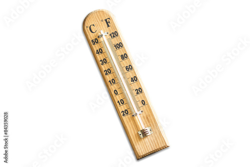 Wooden thermometer isolated on white