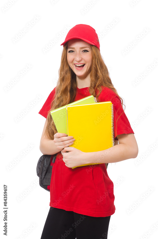 Pretty girl with backpack isolated on white Pretty girl with backpack isolated on white