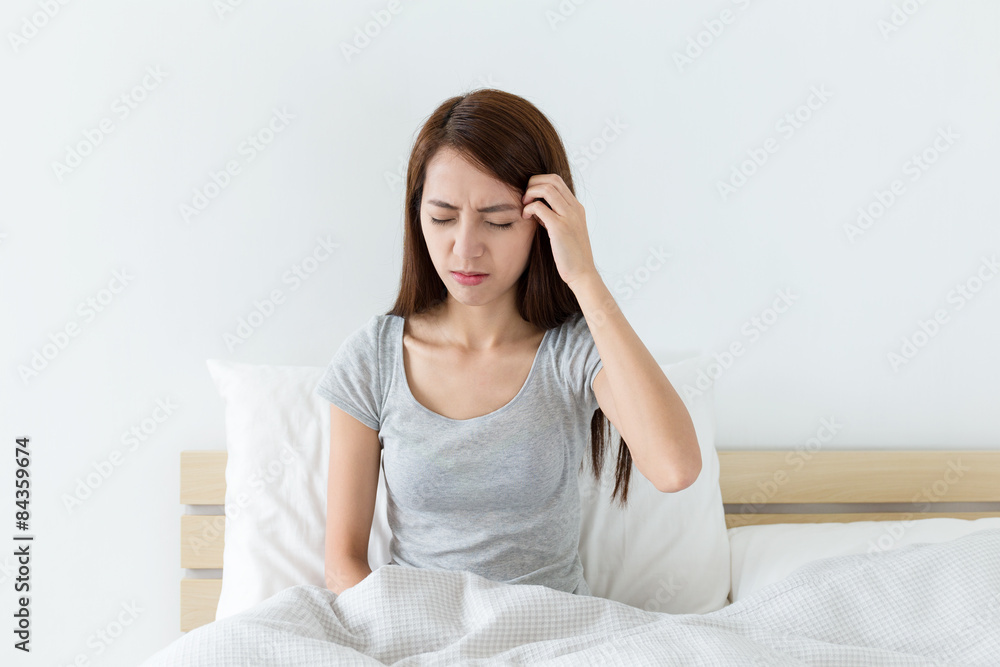 Asian woman feeling headache Asian woman feeling headache