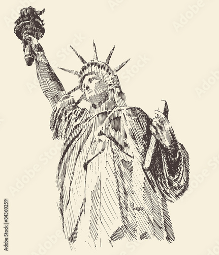 Statue of Liberty Hand Drawn Engraved Sketch