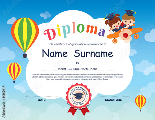 Preschool Elementary school Kids Diploma certificate background