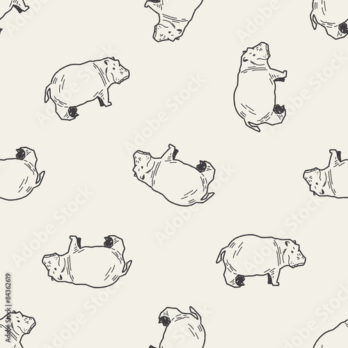 hippo doodle seamless pattern background