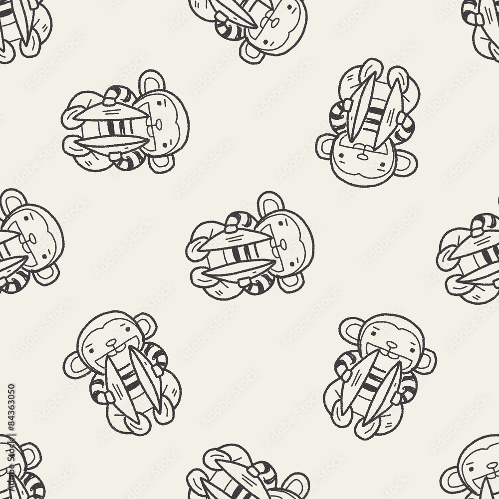 monkey toy doodle seamless pattern background