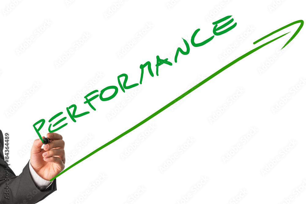 Fototapeta premium Businessman Writing Diagonal Performance Text