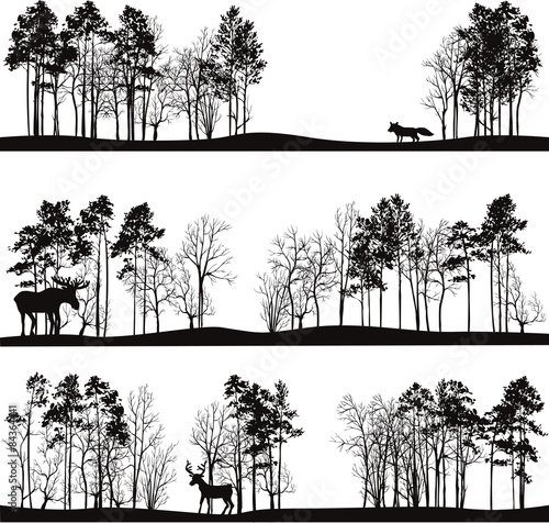 set of different landscapes with trees and animals