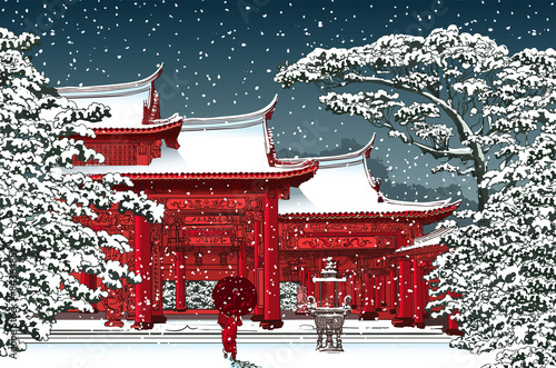 Japanese or chinese temple under snow #84364851