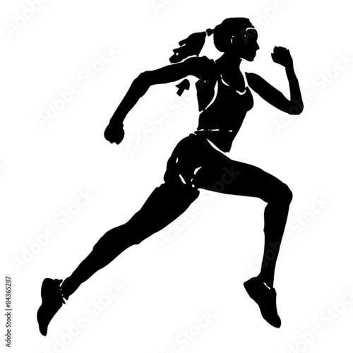 grunge woman runs, vector illustration