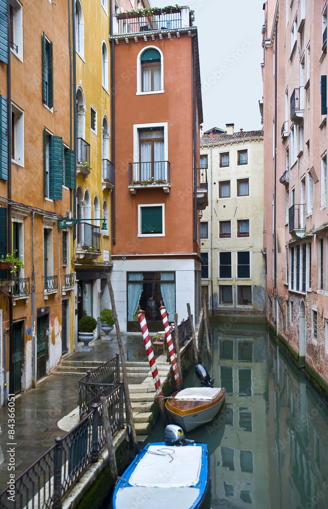 Quiet corner of Venice with multi-colored houses