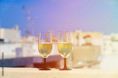 wine served on luxury balcony in Europe