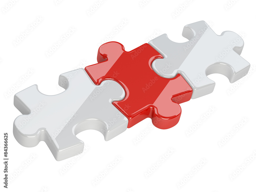 three red and white puzzle pieces. three red and white puzzle pieces.